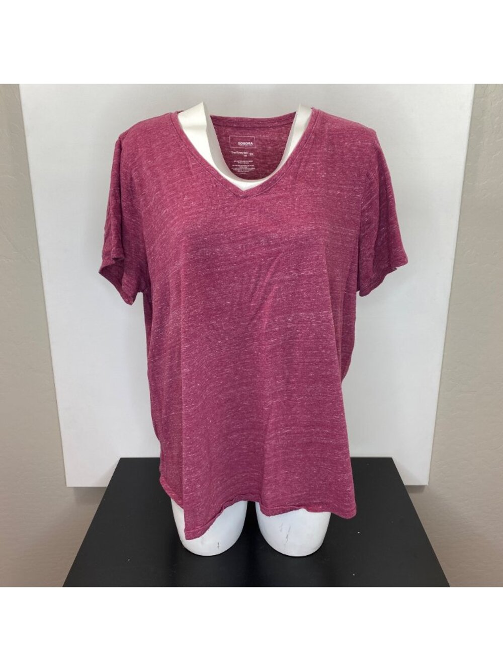 Womens Sonoma V-Neck Short Sleeve Top Size 2X Heathered Red